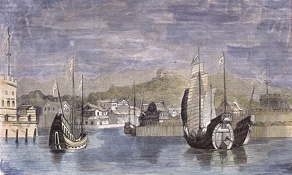 Harbor of Shang-Hai, China. Engraving 1859