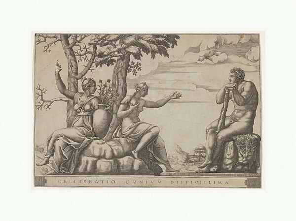 Hercules cross-roads seated right left female personifications