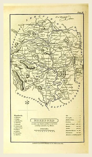 Hereford map, A Topographical Dictionary of the United Kingdom, UK, 19th century