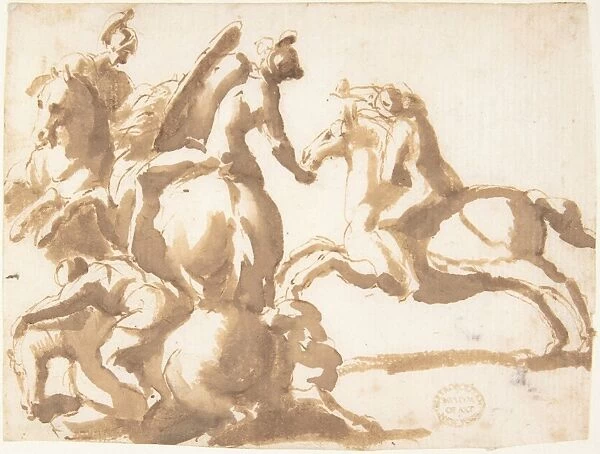 Four Horsemen Battle 1624-63 Pen brown ink