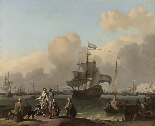 The IJ at Amsterdam with the Frigate De Ploeg, The Netherlands, Ludolf Bakhuysen