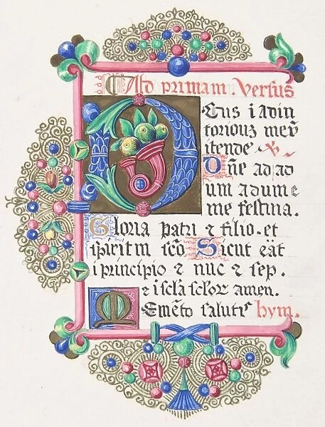Illuminated Letter D within Decorated Border