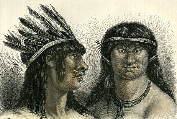 indians, 1869, types d indiens impetiniris, peru, south America, vintage, old print