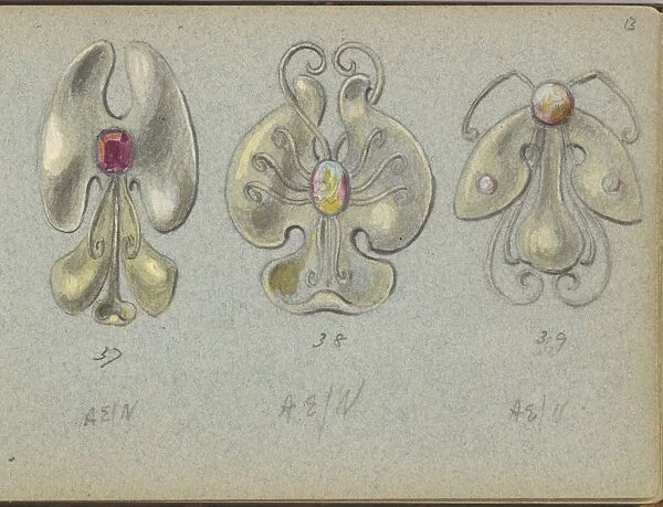 Three Jewelry Designs 1899 Graphite gouache sheet