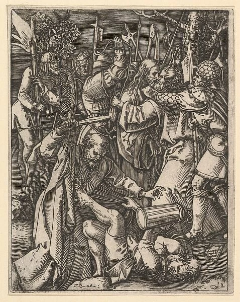 Judas kissing Christ surrounded soldiers St Peter attacking Malchus
