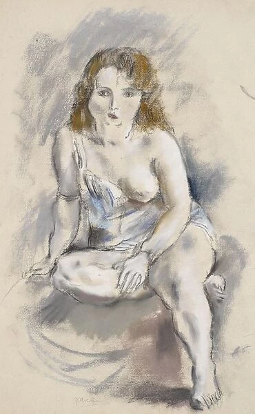 Jules Pascin Nude c. 1920 Pastel charcoal blue laid paper