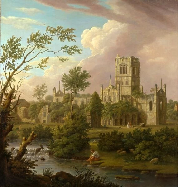 Kirkstall Abbey, Yorkshire Signed and dated in brown paint, lower left: J
