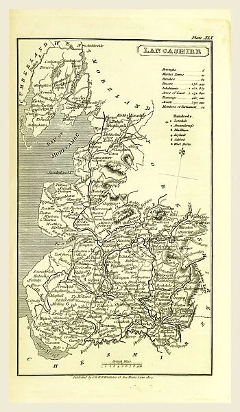 Lancashire map 1824, A Topographical Dictionary of the United Kingdom, UK, 19th century