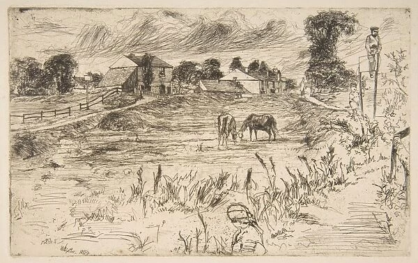 Landscape Horse Horses 1859 Etching drypoint