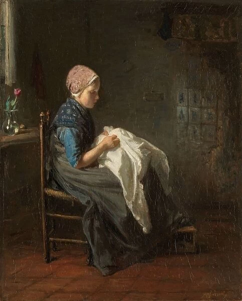 Little Seamstress Dressmaker girl mending piece