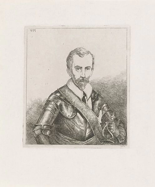 Man in armor with sword, print maker: Christiaan Wilhelmus Moorrees, 1811 - 1867