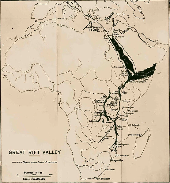 Map Africa Great Rift Valley cont Jordan Valley