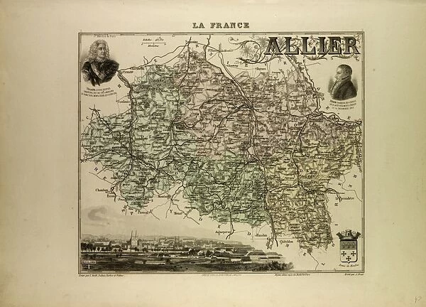 Map of Allier, 1896, France