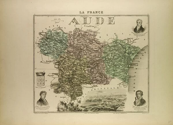 Map of Aude, 1896, France