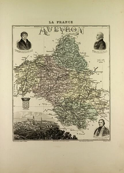 Map of Aveyron, 1896, France