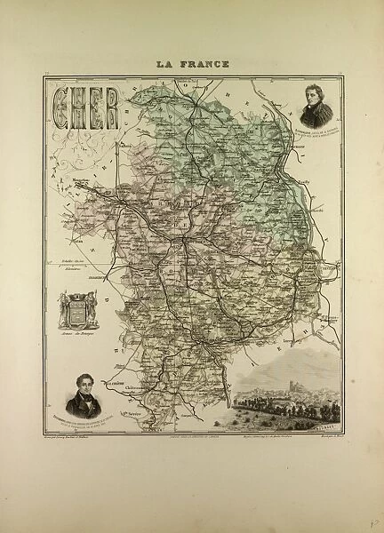 Map of Cher, 1896, France