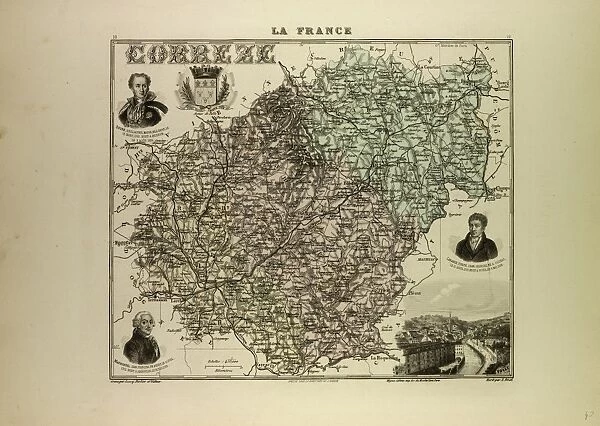 Map of Correze, 1896, France