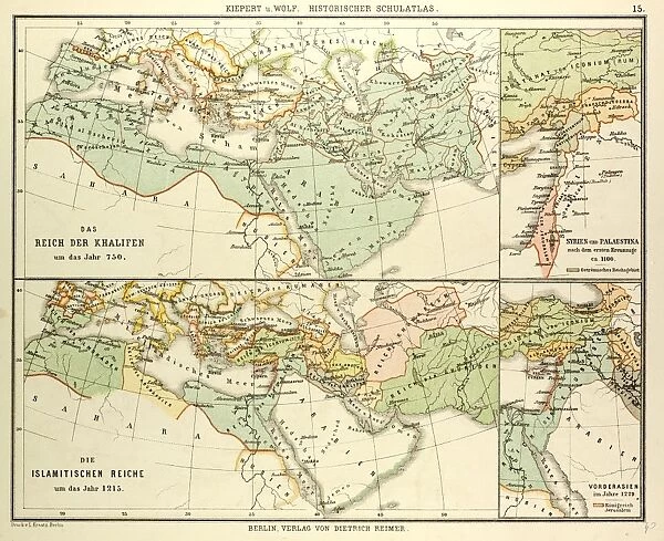 Map of the Umayyad Caliphate Empire in 750 and the Islamic Empire in 1215