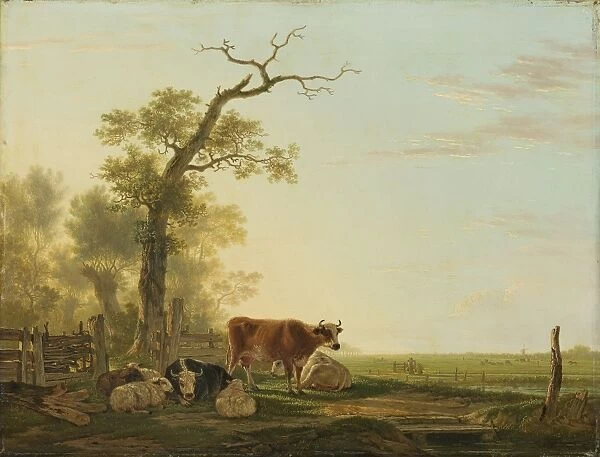 Meadow Landscape with Animals, Jacob van Strij, 1800 - 1815