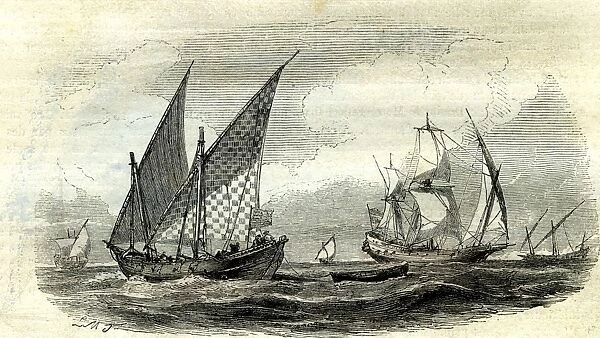 mediterranean, ships, 17th century, uk, vintage, old print, 19th century, victorian