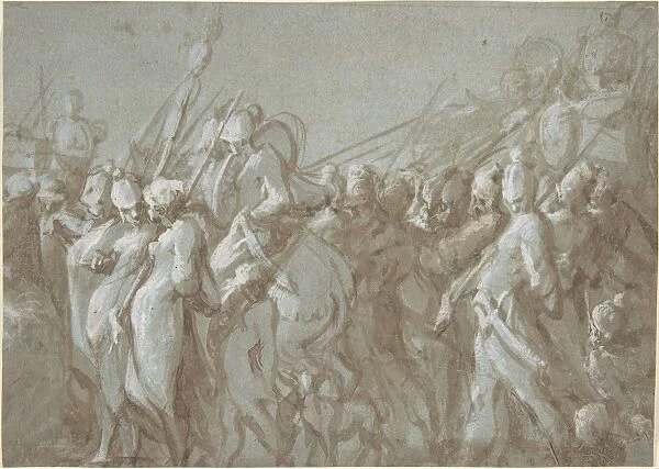 Military Procession 16th century Pen brush brown ink