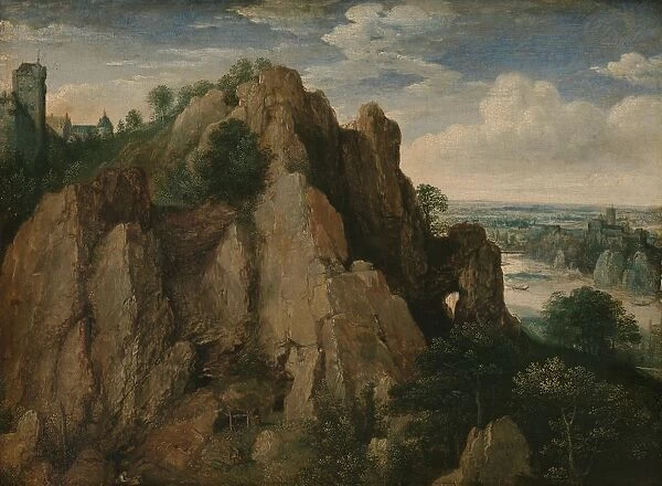 Mountainous landscape foreground steep rocks partly overgrown