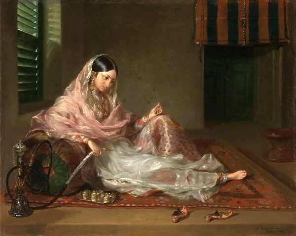 Muslim Lady Reclining An Indian Girl with a Hookah, signed and dated 1789 Signed