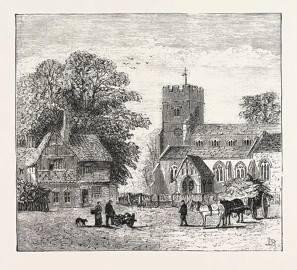 THE NORTH OF LONDON, CHURCH END, FINCHLEY, ENGRAVING 1876, UK, britain, british, europe