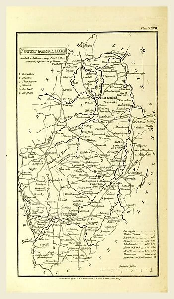 Nottinghamshire, map, A Topographical Dictionary of the United Kingdom, 19th century