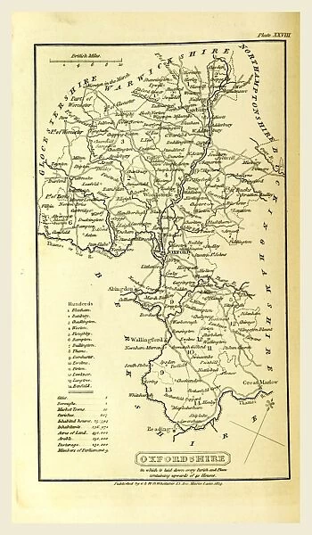 Oxfordshire, map, A Topographical Dictionary of the United Kingdom, 19th century