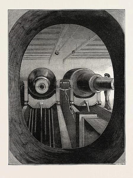 A Peep into the Turret of the Ship Devastation, where Two Cannons Can be Seen, 1873