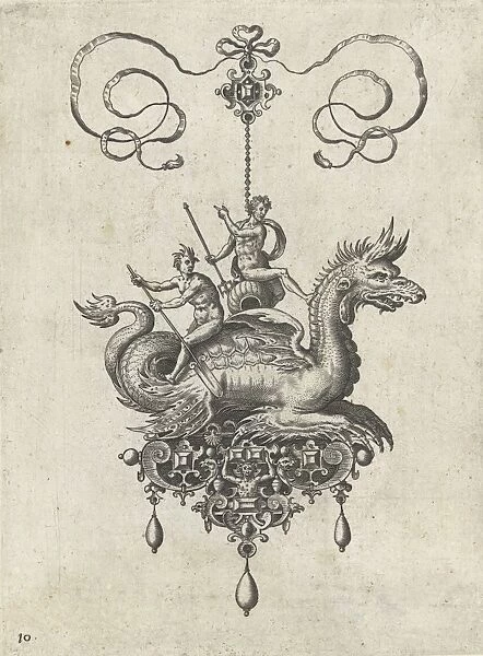 Pendant with dragon, print maker: Adriaen Collaert, Hans Collaert I, Philips Galle, 1582