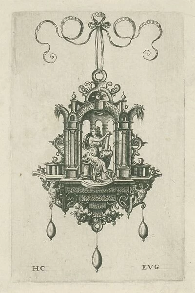 Pendant (pendeloque) with Fortitudo, H. Collaert, Anonymous, 1555 - 1576