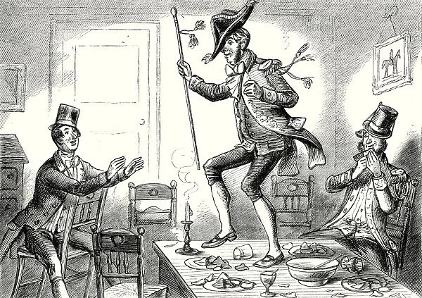 Pickwick Papers, Mr. Tuckle, dressed out with the cocked-hat and stick, danced