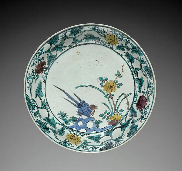 Plate Bird Flower Kutani Ware mid late 1600s