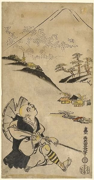 poet-priest Saigyo Hoshi looking up Fuji mountain