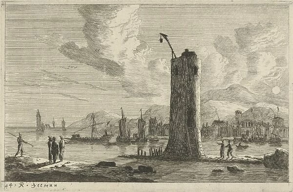 port with a lighthouse, Reinier Nooms, 1656