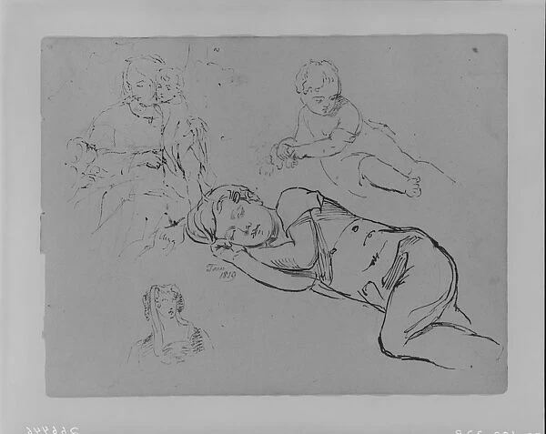 Portrait Tom Sleeping Woman Holding Two Children