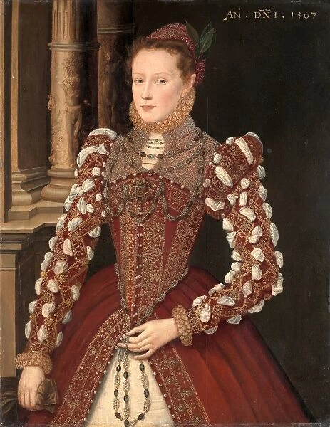 Portrait of a Woman A Young Lady, dated 1567 Dated in yellow paint, upper right: AN