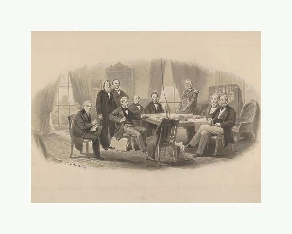 President Lincoln Cabinet ca 1861 Pen ink brush
