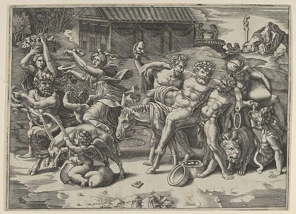 procession Silenus carried ass preceeded bacchant playing