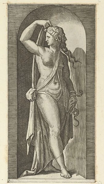 Prudence personified woman standing niche holding