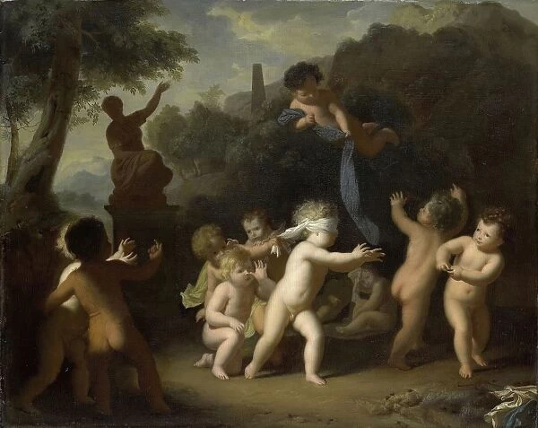 Putti Playing landscape group putti blind man plays
