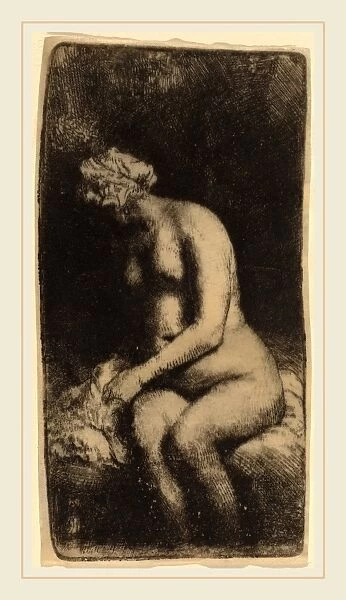 Rembrandt van Rijn (Dutch, 1606-1669), Nude Seated on a Bench with a Pillow (Woman