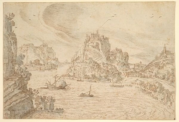 Rocky Estuary Ships Hill Towns 1585 Pen brown ink