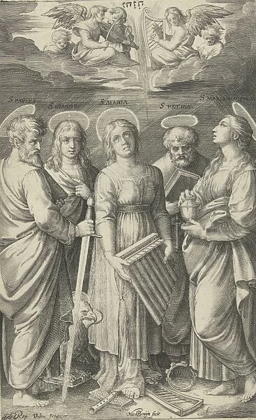 Saints Paul, John, Cecilia, Peter and Mary Magdalene, Nicolaes de Bruyn, Marcantonio