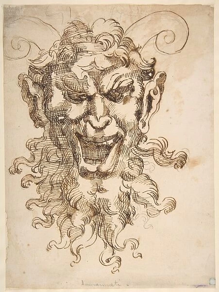 Satyr Head 1566-80 Pen brown ink traces chalk