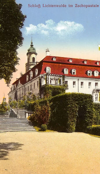 Schloss Lichtenwalde Outside stairs Saxony Flags