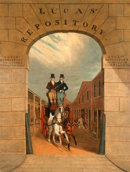 Schooling a Pair in a Brake at Lucass Yard, Clerkenwell Signed and dated, lower left