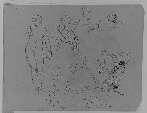Seven Figure Sketches Standing Female Nude Fruit